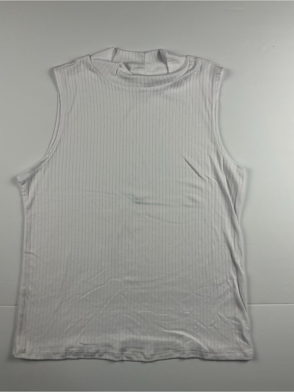 One Step Ahead White Ribbed Mock-Neck Tank